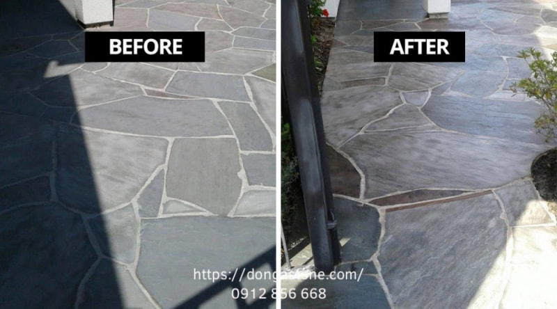 Khi thi công đá xanh Thanh Hóa, cần ưu tiên keo hoặc vữa chuyên dụng có độ bám dính cao, chống thấm tốt và độ đàn hồi phù hợp để đảm bảo độ bền lâu dài, hạn chế bong tróc và rêu mốc.