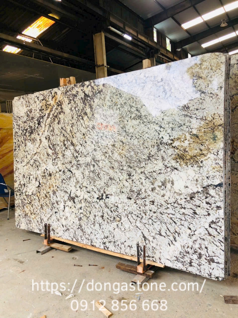 Đá granite tự nhiên có hoa văn độc đáo, bề mặt bóng sáng mang đến vẻ đẹp sang trọng cho sân vườn.